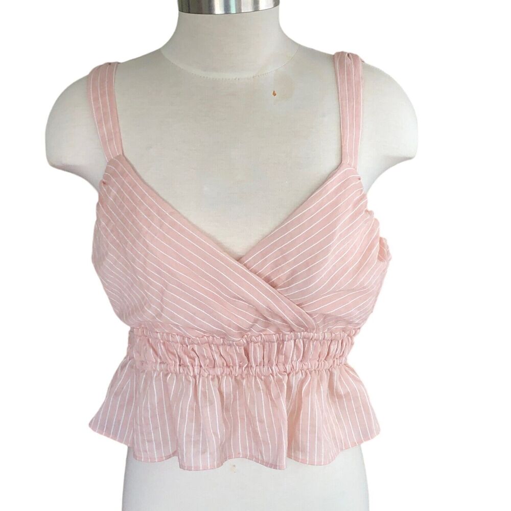 Anthropologie Women L Pink/Rose Pin Stripe V-Neck Sleeveless Crop Top NWT